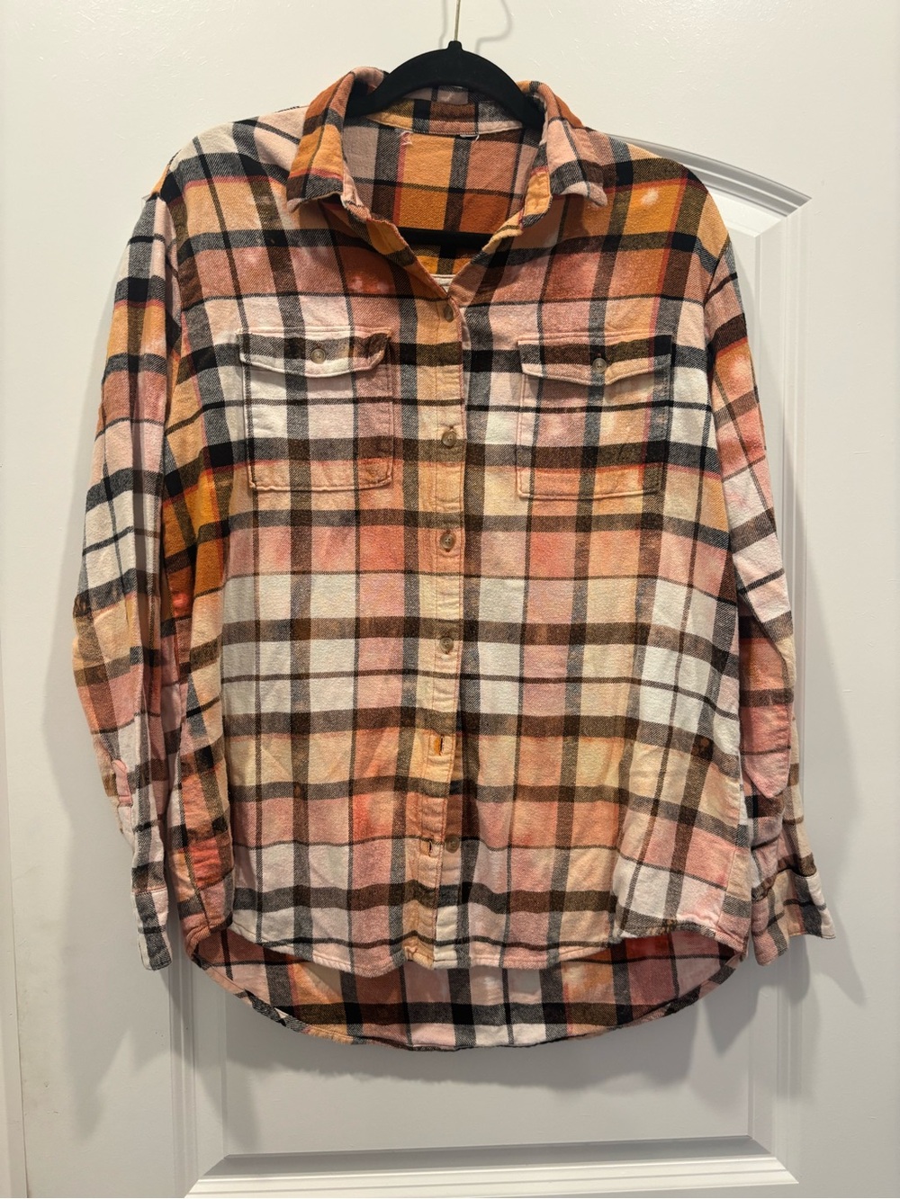 Glitter Princess Silhouette Plaid Top - Pink, Orange, Black